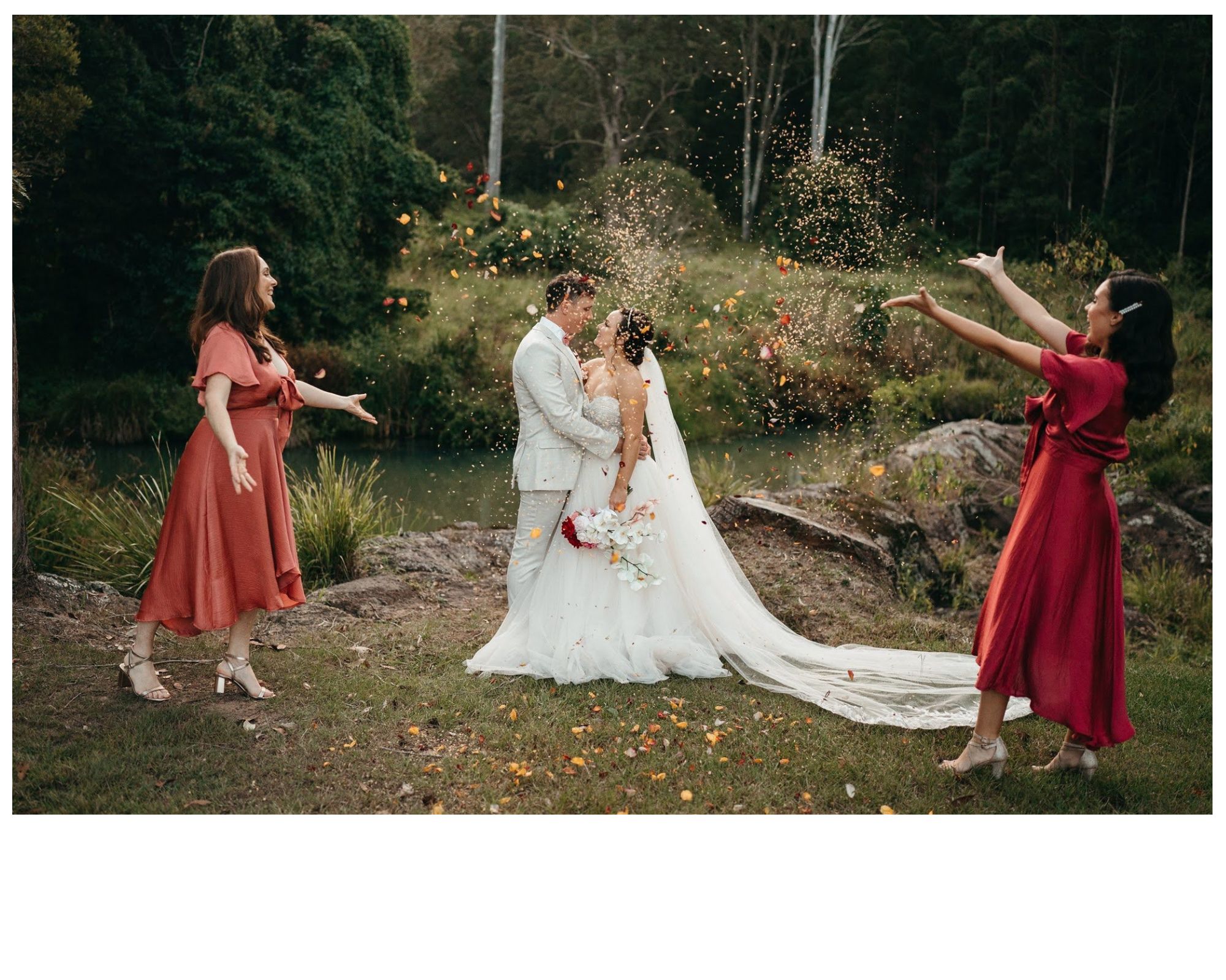 Bride & Groom with confetti throw